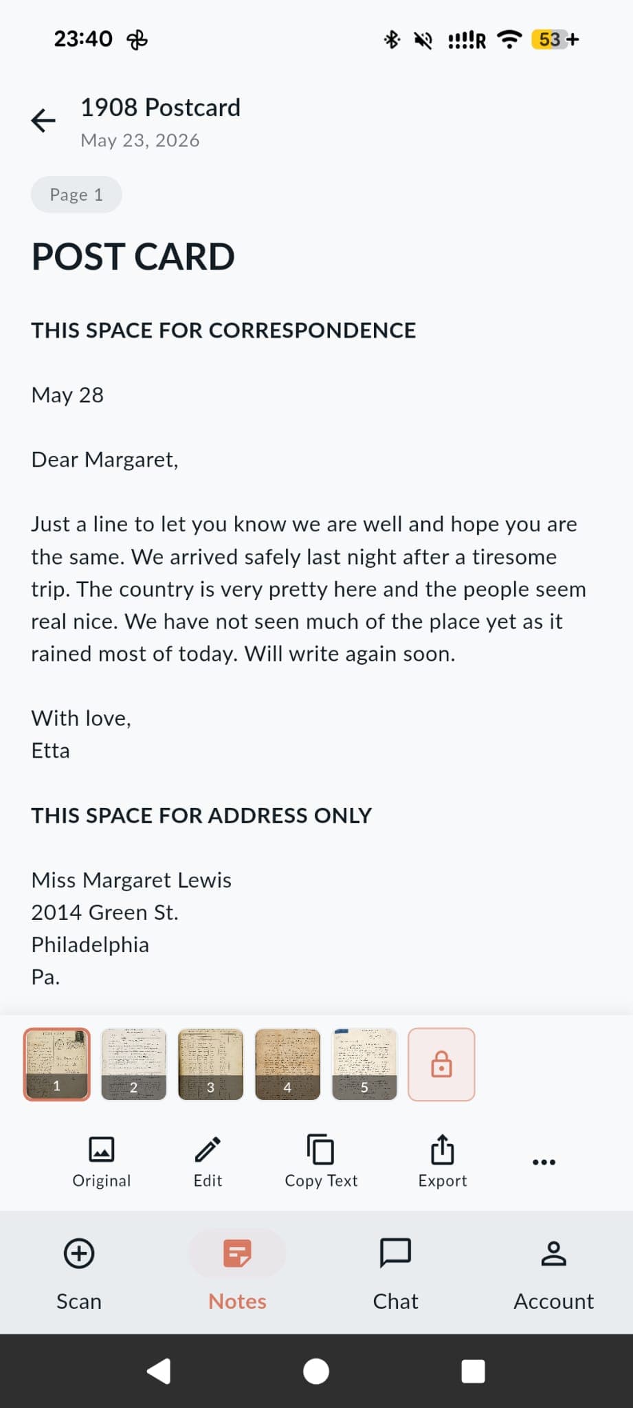 The card transcribed to clean text in Inksight