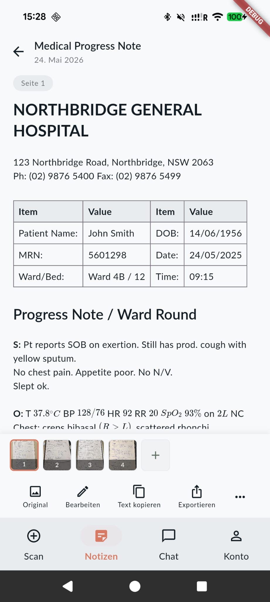 The progress note transcribed to chart-ready text in Inksight