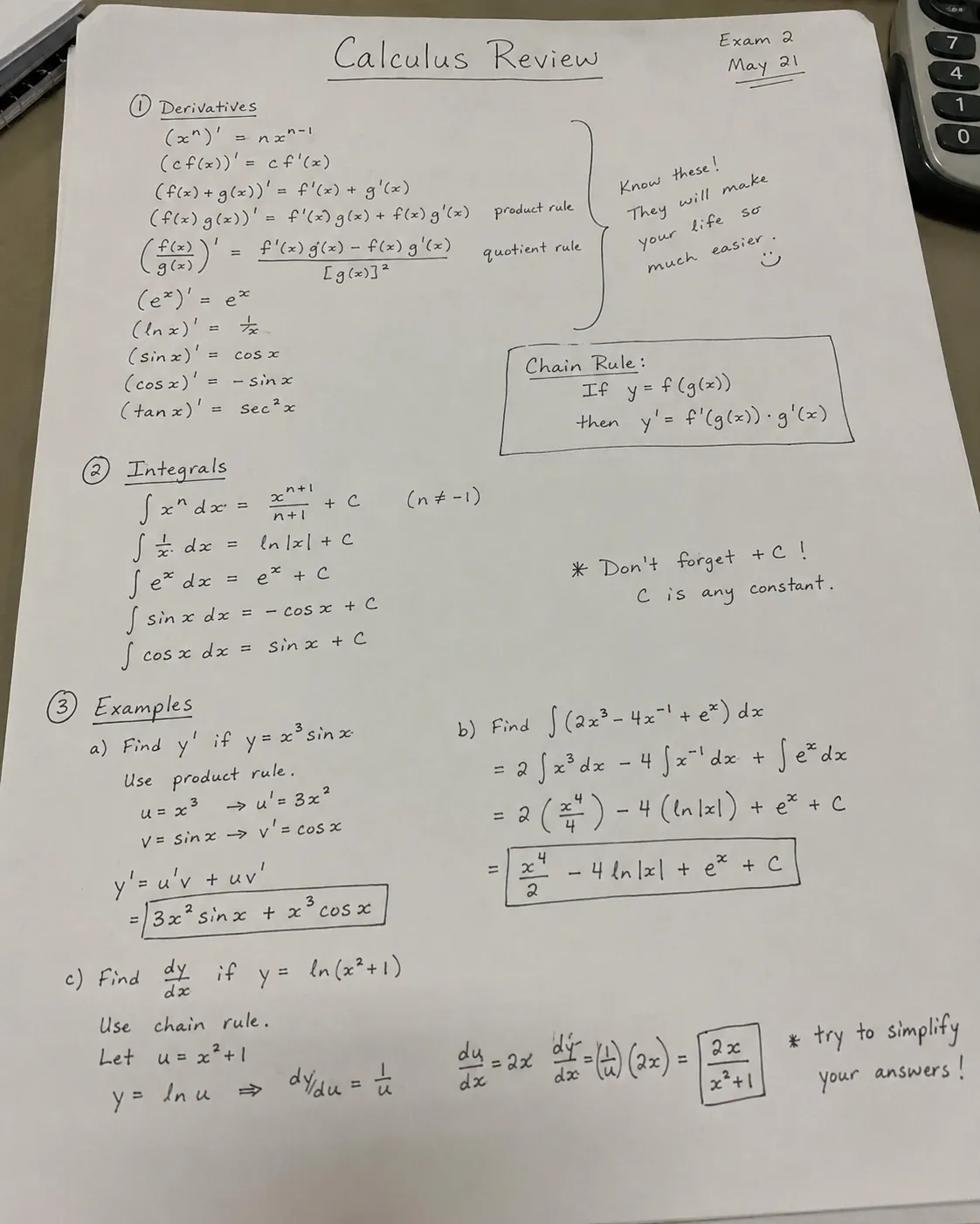 A page of handwritten calculus and equations