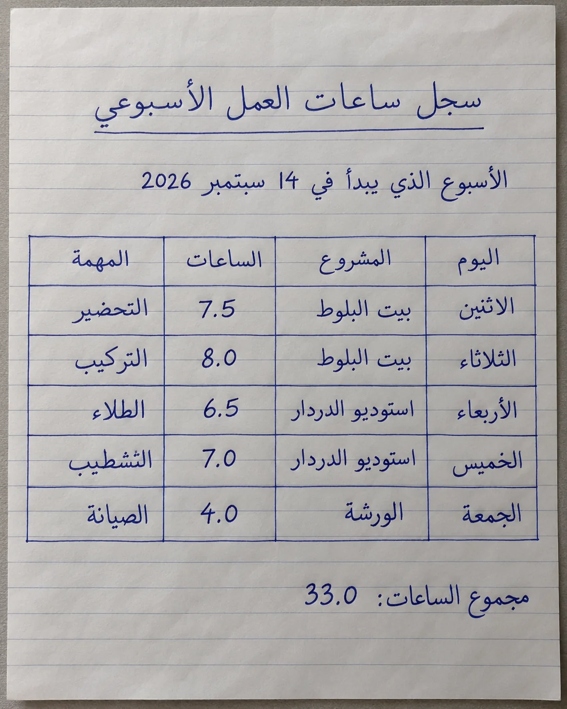 سجل ساعات العمل