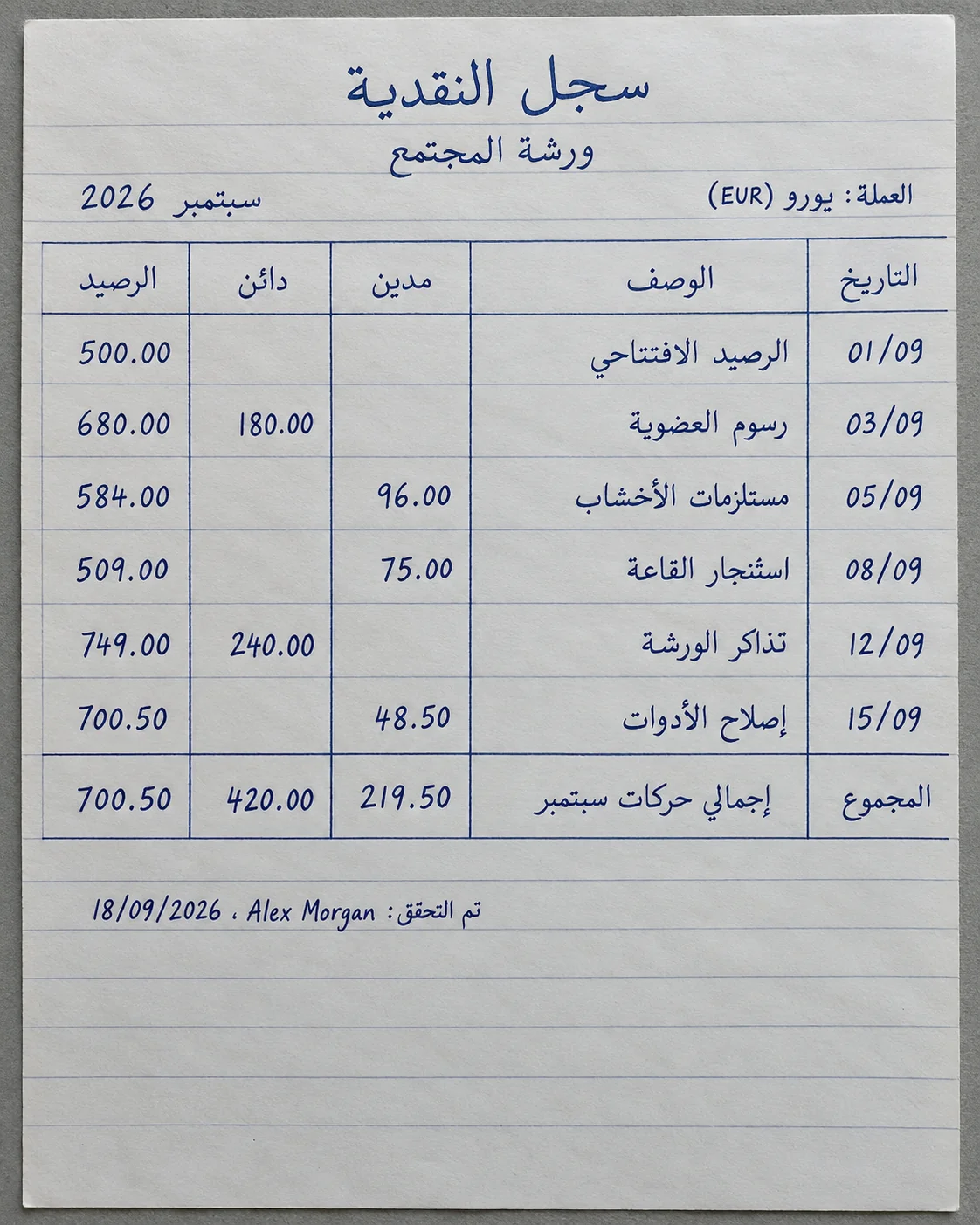 دفتر نقدية