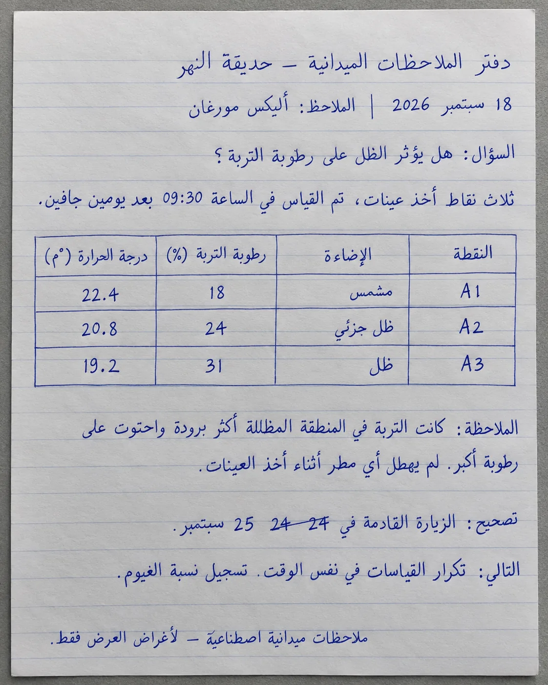 دفتر ملاحظات ميدانية