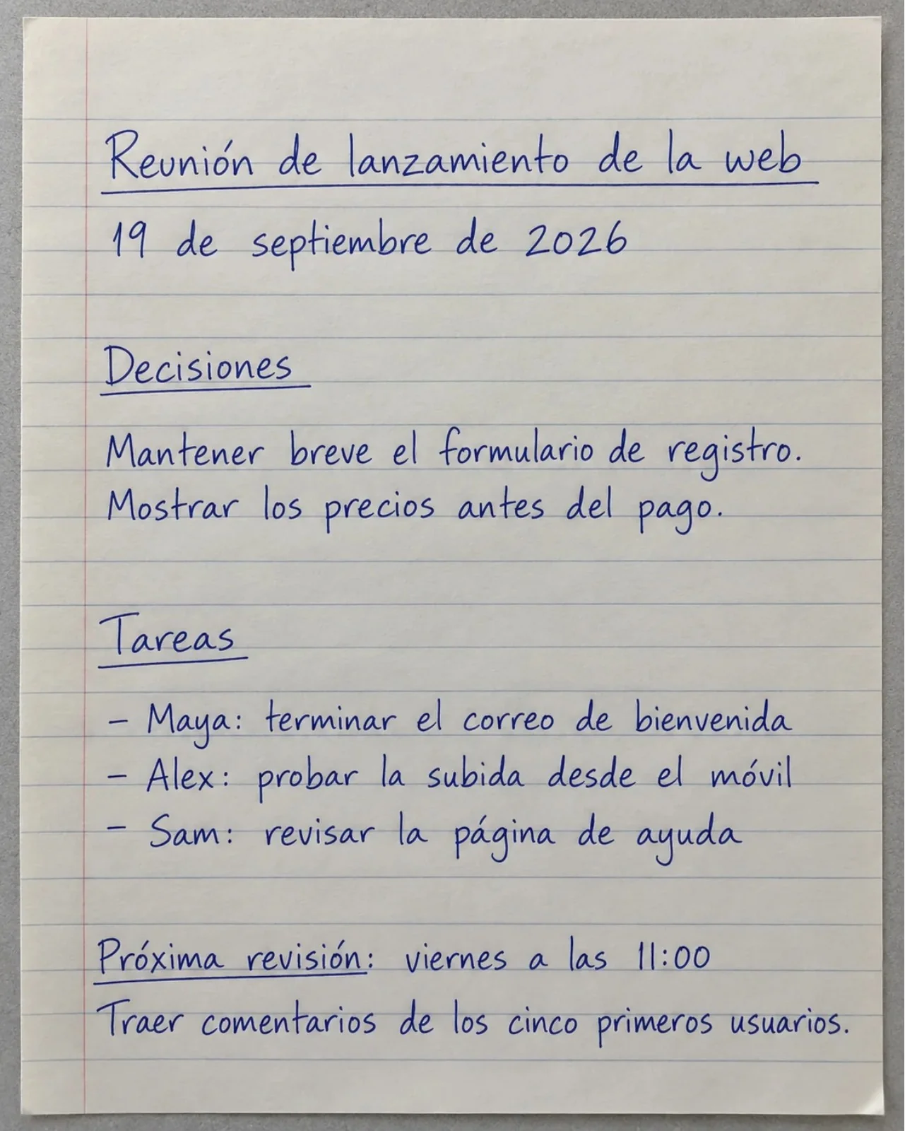Notas de reunión